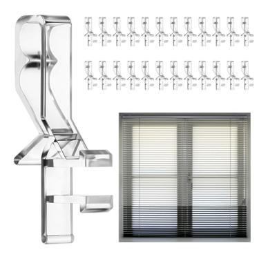 Imagem de 24 peças de clipes de sanefa de canal oculto, clipes transparentes de 4,5 cm para sanefa, substituição de clipe de sanefas ocultas de plástico para persianas de madeira horizontais com ranhura na