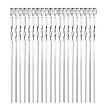 Imagem de Espetos de churrasco em aço inoxidável, palitos de kebab torcidos plan