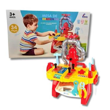 Imagem de Brinquedo Mesa de Ferramentas 34 Peças Vermelho p/ Crianças 3+ Anos Fe