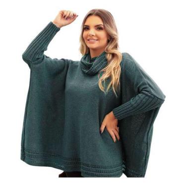Imagem de Poncho Feminino Tricô Lã Gola Alta Confortavél Tendência Frio - GIP, V
