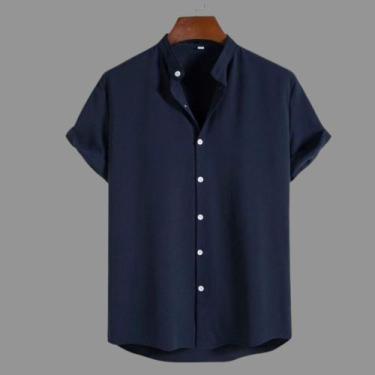 Imagem de Camisa Social Masculina Gola Padre de Luxo Com Manga Curta Slim Fit Li