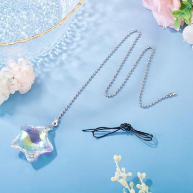 Imagem de Correntes para ventilador de teto estrela, 1 peça, pingentes de vidro de vidro com corrente de bola de ferro, extensor de corrente para ventilador de teto para lâmpada de cabeceira, mesa, banheiro