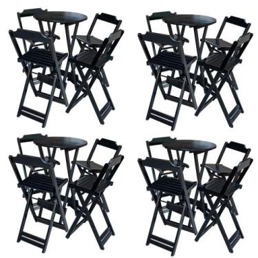 Imagem de Kit 4 Jogos de Mesa Bistrô de Madeira com 4 Cadeiras Dobravel Ideal pa