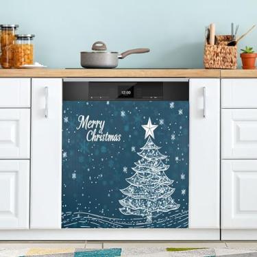 Imagem de xigua Capa magnética de flocos de neve para lava-louças de árvore de Natal, adesivos magnéticos decorativos antiarranhões para painel de geladeira e lava-louças, decoração personalizada de cozinha