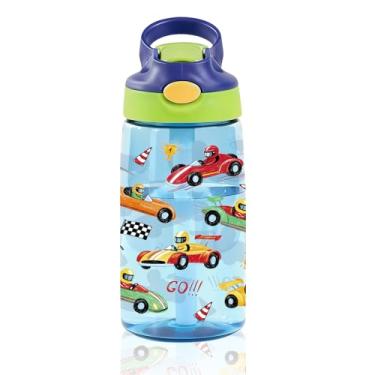 Imagem de Garrafa de água infantil de carro de corrida de 400 ml com tampa de canudo – Garrafas de água fria para crianças, à prova de vazamento, leves e duráveis para escola, capa de canudo pop-up, copo de