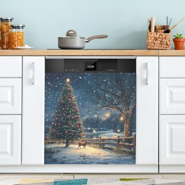 Imagem de xigua Linda capa magnética para lava-louças, árvore de Natal, adesivos magnéticos decorativos antiarranhões para painel de geladeira e lava-louças, decoração personalizada de cozinha doméstica 58 x 66
