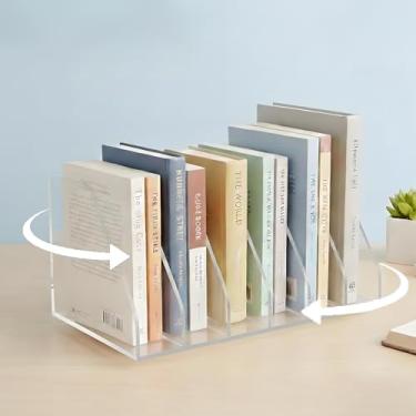 Imagem de LIYAOLI Organizador de livros de acrílico giratório, giratório de 360°, 6 compartimentos, suporte de arquivo de revista, armazenamento vertical para livros, fichários, cadernos e revistas, organizador