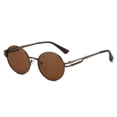 Imagem de Óculos de Sol UV400 - Redondos com Lentes Degradê Estilo Punk Metálico para Homens e Mulheres, Ideais para Esportes ao Ar Livre, Corrida e Ciclismo, Cor Marrom