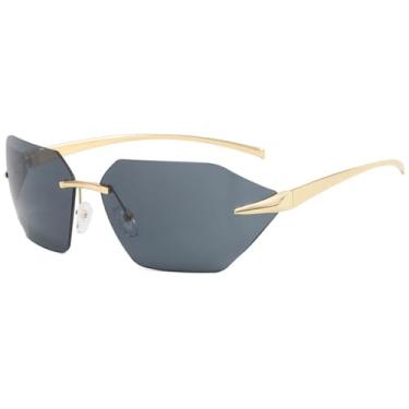 Imagem de Óculos de Sol Punk sem Aro com Hastes Metálicas, Proteção UV400, para Esportes ao Ar Livre, Corrida e Ciclismo, Dourado e Cinza