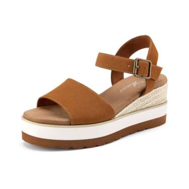 Imagem de Athlefit Sandálias femininas plataforma plataforma espadrille confortável verão tira no tornozelo fivela bico aberto sandálias, Bronzeado, 38