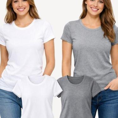 Imagem de Kit Com 2 Camisetas Slim Feminina Branca e Cinza - Hering-Feminino
