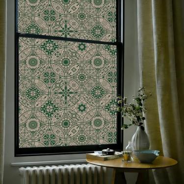 Imagem de OHTMERU Película decorativa de privacidade para janela de vitral, adesivo de vidro fosco com aderência estática, opaco, controle de calor, bloqueio UV, filme Boho para janela para porta da frente
