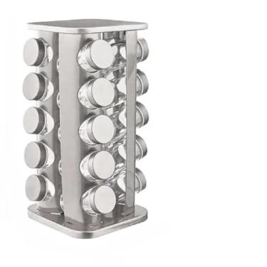 Imagem de Porta Temperos Quadrado Inox com Frascos de Vidro 12 16 20 Unidades Tampa Rotativa Etiquetas Caneta Organização Cozinha (Porta Tempero 20 Quadrado Inox)