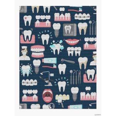 Imagem de QAZWSX Kits de números de desenho de diamante 5D sem costura com dentes fofos para homens e mulheres, kits de pintura de diamante redondo para decoração de parede de casa, presente de Natal 30,5 x