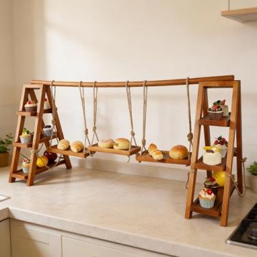 Imagem de Tnstbiee Suporte rústico de 3 camadas para cupcake – elegante suporte de madeira para bolos, frutas, nozes, queijo - removível - bandejas removíveis e design dobrável - ideal para casamentos, festas e