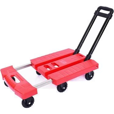 Imagem de Carrinho de mão dobrável de 6 rodas resistente - capacidade de 150 kg, carrinho de boneca portátil compacto para casa, escritório, viagem e transporte de bagagem - alça ajustável (preto, 7,6 cm)