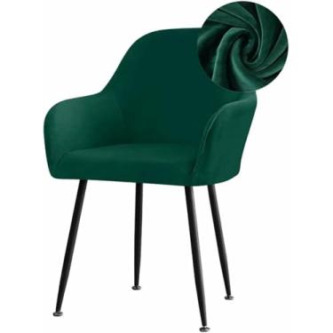 Imagem de Capas elásticas de veludo para cadeiras de jantar, com encosto curvo e apoio de braço. Capa removível para cadeira giratória de sala de jantar ou casamento.