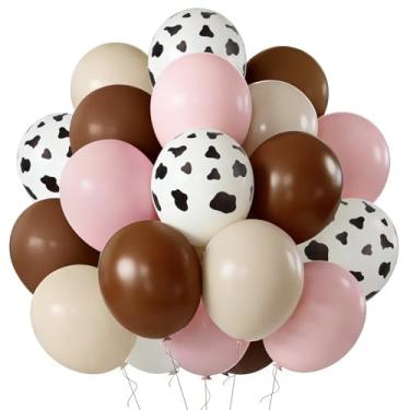 Imagem de Balão de vaqueira, rosa, marrom, marrom, café, bege, areia, branco, marfim, nude, retrô, balões de festa, balão com estampa de vaca para boho, rodeio, chá de bebê, tema de fazenda, vaqueira ocidental