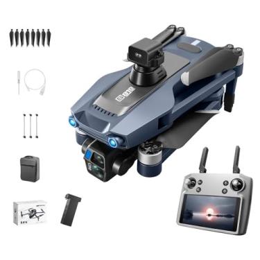 Imagem de Drone de fotografia aérea cardan de 3 eixos com posicionamento GPS, prevenção de obstáculos, controlador de tela, 2 baterias, branco (cinza + azul)
