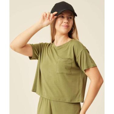 Imagem de Blusa Feminina Bolso Manga Curta Marisa-27091, Verde, M