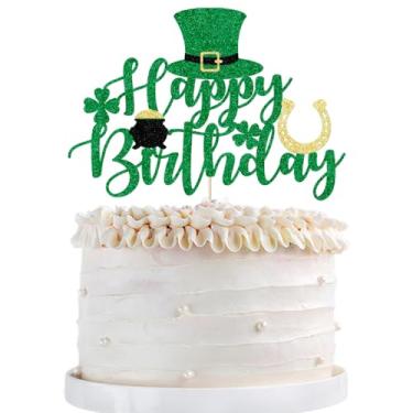 Imagem de Qertesl Topo de bolo de feliz aniversário Dia de São Patrício, decoração de cupcake de trevo verde, decorações de festa de aniversário da família do dia de São Patrício, decoração de suprimentos de
