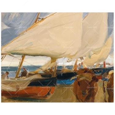 Imagem de TAOPAOLAB Kit de pintura por números Joaquín Sorolla para adultos – Pintura de barcos à vela no mar faça você mesmo em tela 40 x 50 cm, conjunto de tinta acrílica para iniciantes, arte mediterrânea