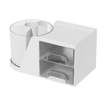 Imagem de Organizador de Canetas Rotativo com 2 Gavetas Mesa Multifuncional Caixa Armazenamento Acessórios Papelaria para Home Office Design resistente grande capacidade e economia espaço versátil lápis marcado