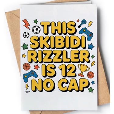 Imagem de Cartão de aniversário de 12 anos para meninos ou meninas - Cartão de aniversário engraçado Skibidi Rizzler Meme para crianças, adolescentes com 12 anos de idade - Cartões de aniversário de 12 anos de