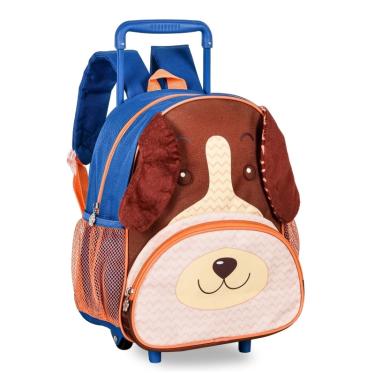 Imagem de Mochila Infantil Reforçada Rodinha Cachorro Marrom 14 Litros