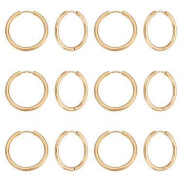 Imagem de UNICRAFTALE 12 pares de brincos de argola de aço inoxidável de 25 mm de ouro redondo para abraçar, ganchos de metal com fecho de alavanca, brincos de argola para suprimentos de fabricação de joias