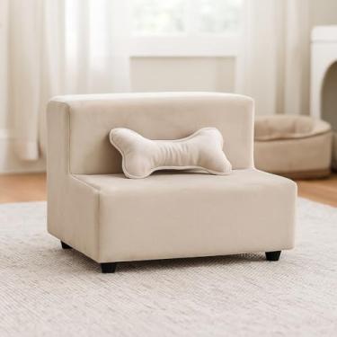 Imagem de Escadinha Pet 2 Degraus para Cachorro Pequeno e Gato, Escadinha para Sofá e Cama, Espumada com Almofada Osso, 42x30x32 cm (Bege)