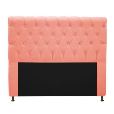 Imagem de Cabeceira Estofada Cristal 195 cm King Size Com Strass Suede Coral - D