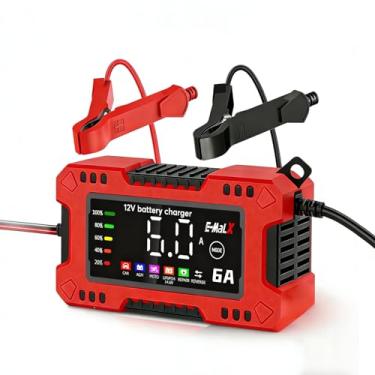 Imagem de Carregador de bateria de 6 A, carregador automático inteligente de 12 V, dessulfatador de manutenção de bateria com compensação de temperatura para cortador de grama marinho, vermelho