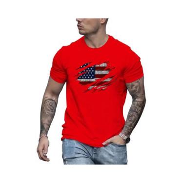 Imagem de Camiseta Masculina De Algodão Com Estampa Da Bandeira Americana, Casua