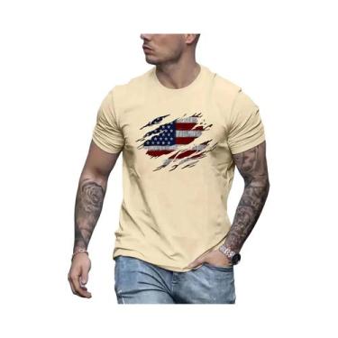Imagem de Camiseta Masculina De Algodão Com Estampa Da Bandeira Americana, Casua