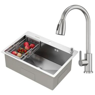 Imagem de Kit Cuba Gourmet Quebec 62cm Aço Inox 304 e Torneira Gourmet Roma Aço 