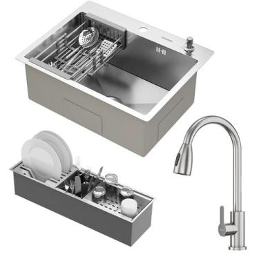 Imagem de Kit Cuba Quebec 60cm Aço Inox 304 com Calha Organizadora Aço Inox e To