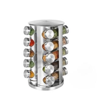 Imagem de Porta Tempero Giratório Inox 12/16 / 20 Potes Vidro - Organizador Temperos Porta Condimentos Suporte Premium (20)