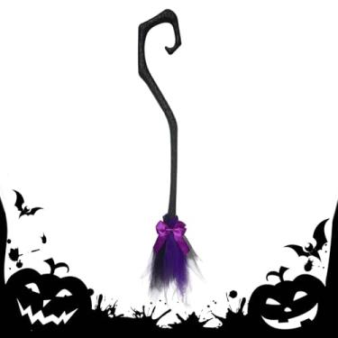 Imagem de Vassoura de Halloween - Vassoura de bruxa de 94 cm para crianças - Decorações assustadoras portáteis com para parede externa, porta frontal, quintal,