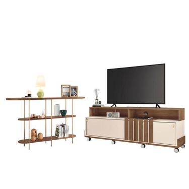 Imagem de Rack Bancada Graci 1.8 Com Aparador Infinity Castanho Off White - Hb Móveis