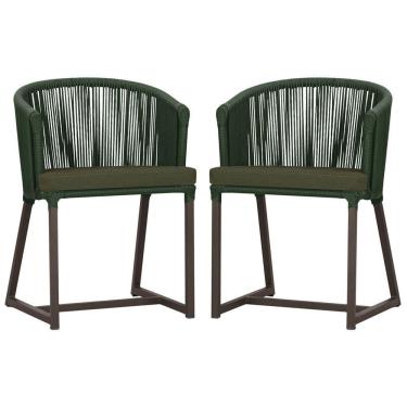 Imagem de 2 Cadeiras De Jantar Noronha Marrom Corda Náutica E13 Trama Verde