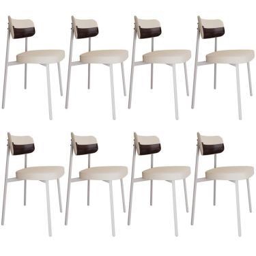 Imagem de Kit 08 Cadeiras Estofada Para Sala De Jantar Astrid Branco C01 Linho Palha Courino Café - Lyam Decor