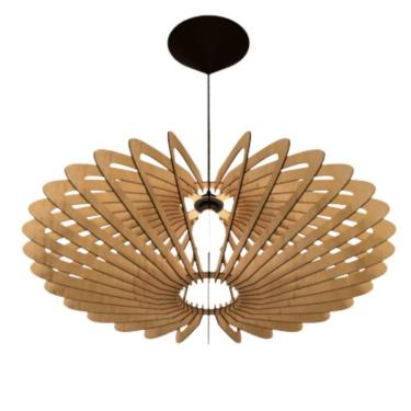 Imagem de Luminária Teto Tipo Pendente Em Mdf Mercúrio Completa - Cor: Mdf Cru