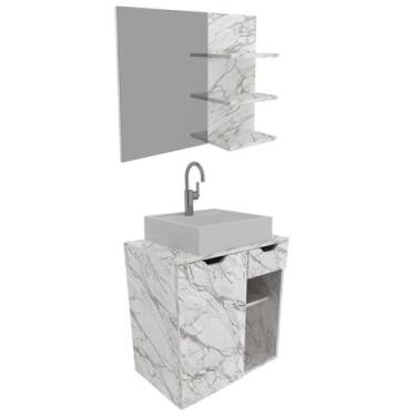 Imagem de Conjunto Para Banheiro Armarios Com Cuba E Espelho BN3 Marmore Branco 