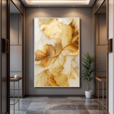 Imagem de Quadro com Moldura e Acrilico Cristal Vidro Folhas Douradas para Sala,