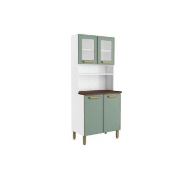 Imagem de Cozinha Compacta Bella c/ 4 Portas (2 c/ Vidro) 80cm Verde - Bertolini