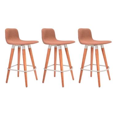 Imagem de Kit 3 Banquetas Baixas Linea Aço Champanhe para Cozinha Ilha Gourmet Area Lazer - Terracota Assento