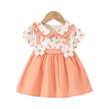 Imagem de Vestido De Algodão Para Menina Bebê Com Estampa De Flores E Mangas Cur