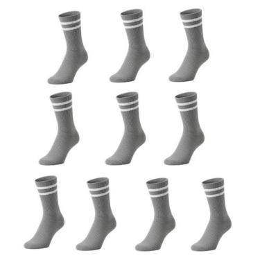 Imagem de Kit 10 Meias Listradas Cano Médio Algodão Academia Skate Caminhada 2 L