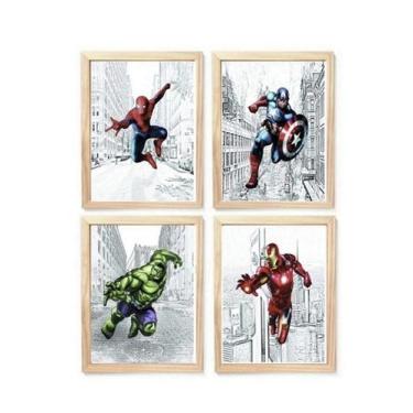 Imagem de Kit quadro heróis decorativo quarto criança bebê enxoval menino - Kria